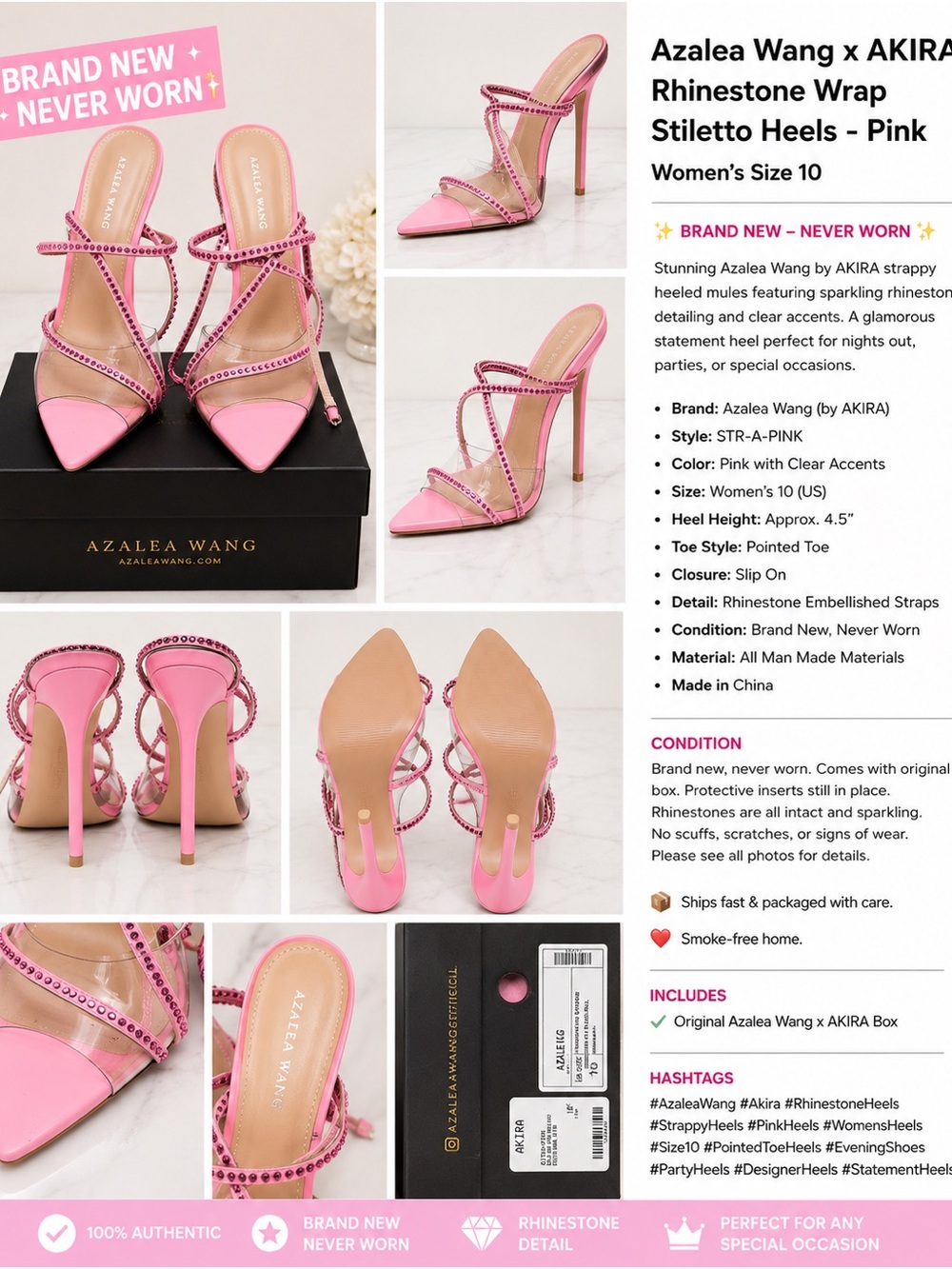 Azalea Wang Pink Rhinestone Wrap Stiletto Heels